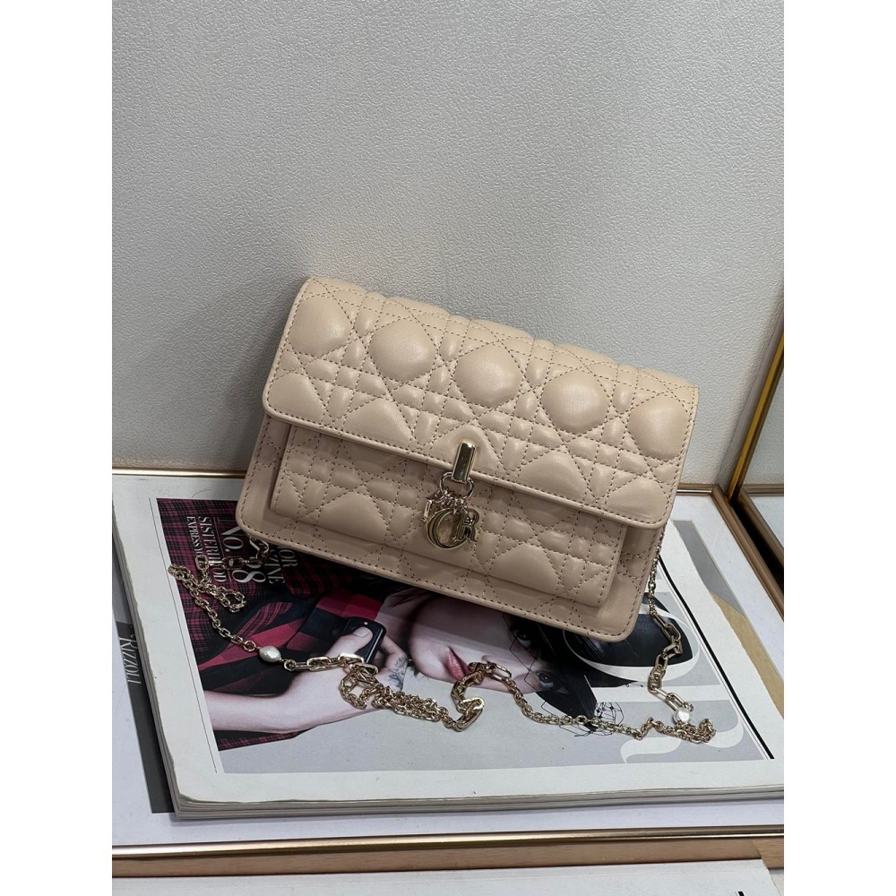 Dior Lady Dior Chain Pouch In Beige Cannage Lambskin CDBS2256