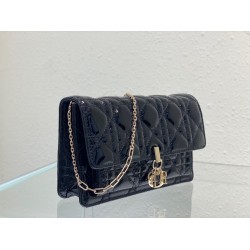 Dior Lady Dior Chain Pouch In Black Patent Calfskin CDBS2258