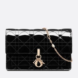 Dior Lady Dior Chain Pouch In Black Patent Calfskin CDBS2258