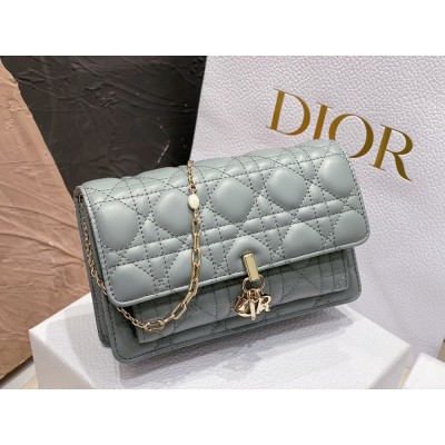 Dior Lady Dior Chain Pouch In Grey Cannage Lambskin CDBS2259