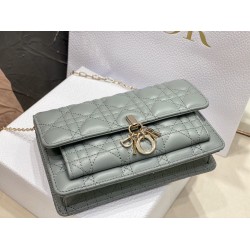 Dior Lady Dior Chain Pouch In Grey Cannage Lambskin CDBS2259