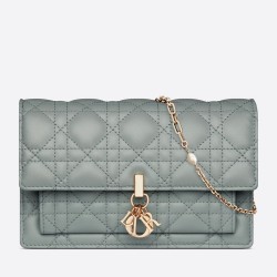 Dior Lady Dior Chain Pouch In Grey Cannage Lambskin CDBS2259