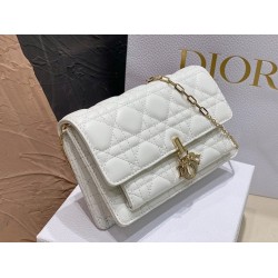 Dior Lady Dior Chain Pouch In White Cannage Lambskin CDBS2260