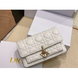 Dior Lady Dior Chain Pouch In White Cannage Lambskin CDBS2260