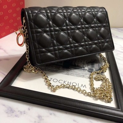 Dior Lady Dior Clutch With Chain In Black Lambskin CDBS2261