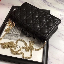 Dior Lady Dior Clutch With Chain In Black Lambskin CDBS2261