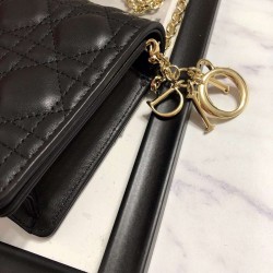 Dior Lady Dior Clutch With Chain In Black Lambskin CDBS2261