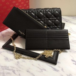 Dior Lady Dior Clutch With Chain In Black Lambskin CDBS2261