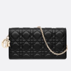 Dior Lady Dior Clutch With Chain In Black Lambskin CDBS2261