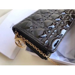 Dior Lady Dior Clutch With Chain In Black Patent CDBS2262