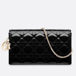 Dior Lady Dior Clutch With Chain In Black Patent CDBS2262