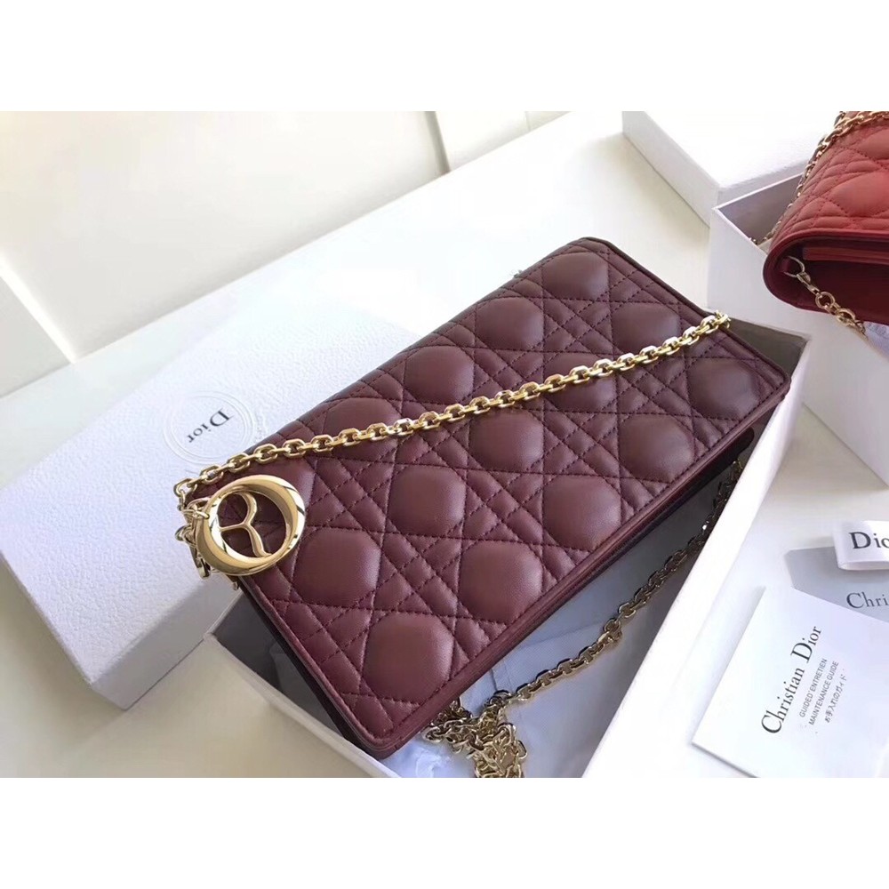 Dior Lady Dior Clutch With Chain In Bordeaux Lambskin CDBS2263