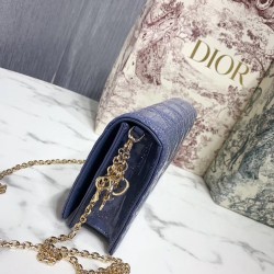 Dior Lady Dior Clutch With Chain In Denim Blue Patent CDBS2264