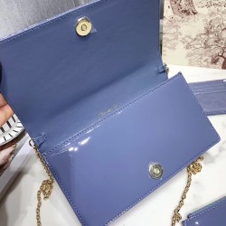 Dior Lady Dior Clutch With Chain In Denim Blue Patent CDBS2264