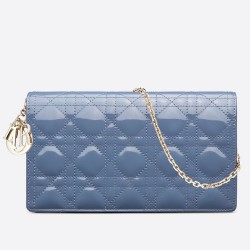 Dior Lady Dior Clutch With Chain In Denim Blue Patent CDBS2264