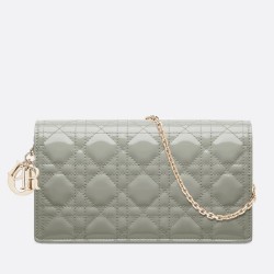 Dior Lady Dior Clutch With Chain In Grey Patent Leather CDBS2265