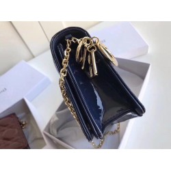 Dior Lady Dior Clutch With Chain In Indigo Blue Patent CDBS2266