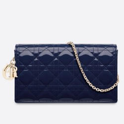 Dior Lady Dior Clutch With Chain In Indigo Blue Patent CDBS2266