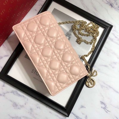 Dior Lady Dior Clutch With Chain In Nude Lambskin CDBS2267