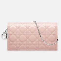 Dior Lady Dior Clutch With Chain In Pink Patent CDBS2268