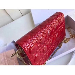 Dior Lady Dior Clutch With Chain In Red Patent Calfskin CDBS2269