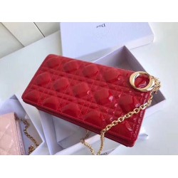 Dior Lady Dior Clutch With Chain In Red Patent Calfskin CDBS2269