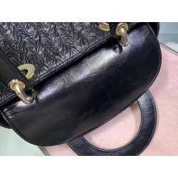 Dior Lady Dior Medium Bag In Black Wavy Crinkled Lambskin CDBS2272