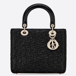 Dior Lady Dior Medium Bag In Black Wavy Crinkled Lambskin CDBS2272