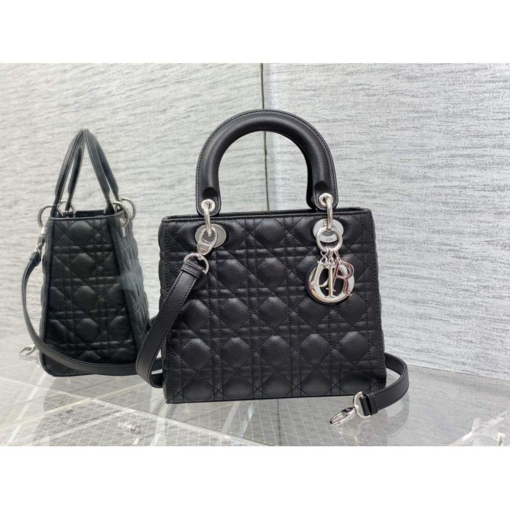 Dior Lady Dior Medium Bag in Black Grained Calfskin CDBS2271