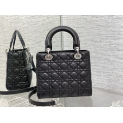 Dior Lady Dior Medium Bag in Black Grained Calfskin CDBS2271