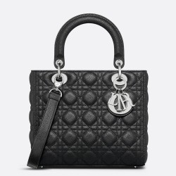 Dior Lady Dior Medium Bag in Black Grained Calfskin CDBS2271