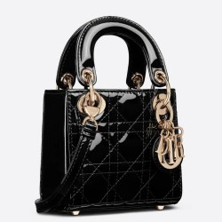 Dior Lady Dior Micro Bag In Black Patent Cannage Calfskin CDBS2274