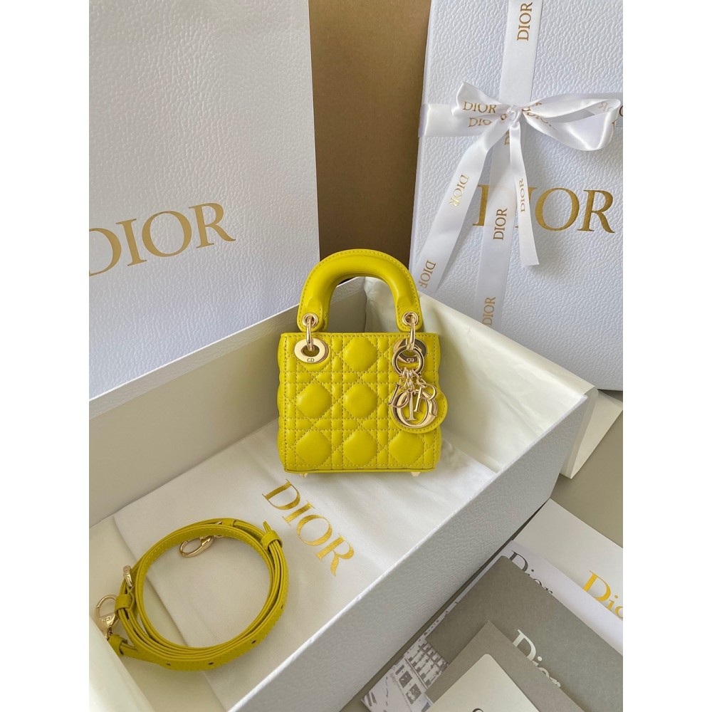 Dior Lady Dior Micro Bag In Yellow Cannage Lambskin CDBS2276