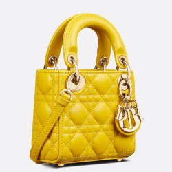 Dior Lady Dior Micro Bag In Yellow Cannage Lambskin CDBS2276