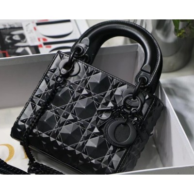 Dior Lady Dior Mini Bag In Black Calfskin With Diamond Motif CDBS2277