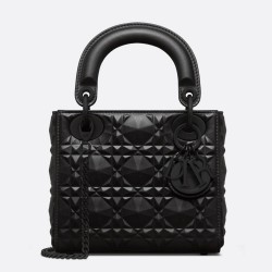 Dior Lady Dior Mini Bag In Black Calfskin With Diamond Motif CDBS2277