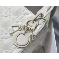 Dior Lady Dior Mini Bag In White Calfskin With Diamond Motif CDBS2278