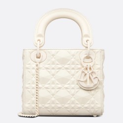 Dior Lady Dior Mini Bag In White Calfskin With Diamond Motif CDBS2278