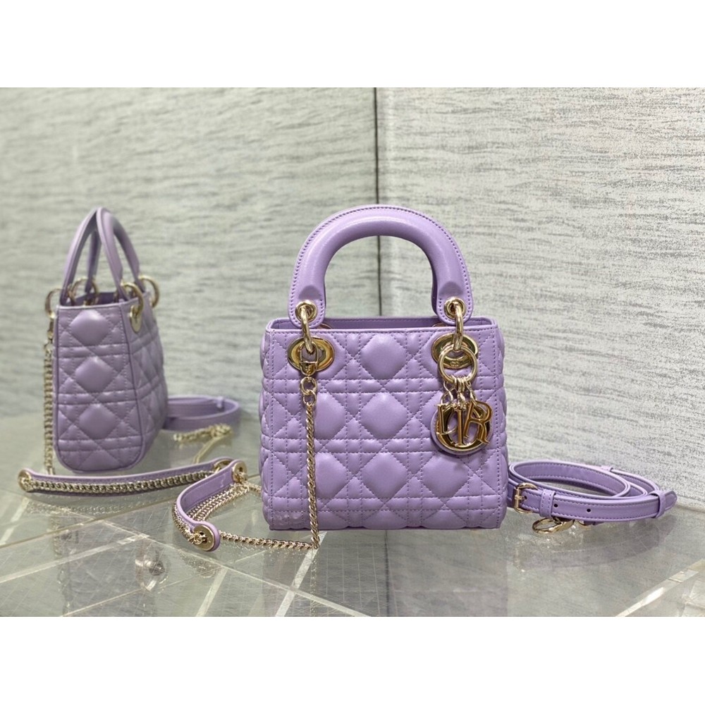 Dior Lady Dior Mini Bag With Chain in Lilas Cannage Lambskin CDBS2280