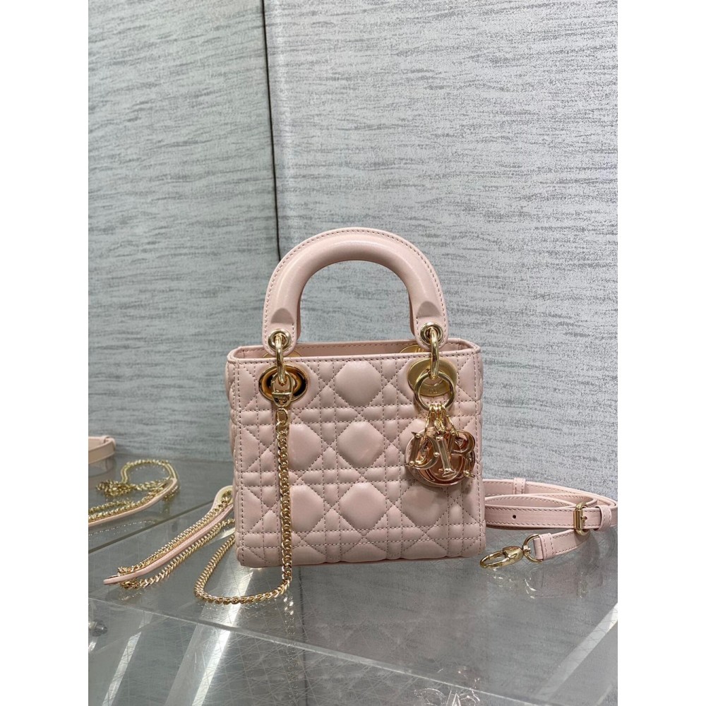 Dior Lady Dior Mini Bag With Chain in Pink Lambskin With Resin Charms CDBS2281