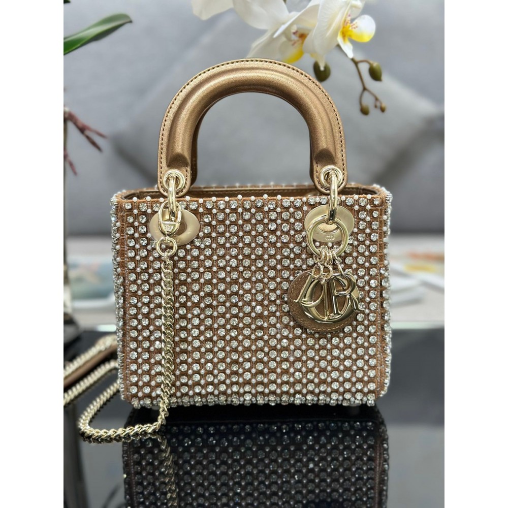 Dior Lady Dior Mini Chain Bag in Square With Strass and Beads CDBS2284