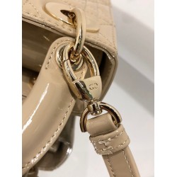 Dior Lady Dior Mini Chain Bag With Chain in Aesthetic Beige Patent Calfskin CDBS2285