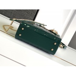 Dior Lady Dior Mini Chain Bag With Chain in Green Patent Calfskin CDBS2286