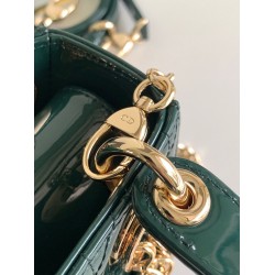 Dior Lady Dior Mini Chain Bag With Chain in Green Patent Calfskin CDBS2286