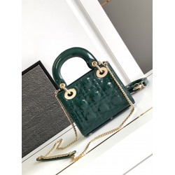 Dior Lady Dior Mini Chain Bag With Chain in Green Patent Calfskin CDBS2286