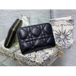 Dior Lady Dior Voyageur Small Coin Purse in Black Lambskin CDBS2299