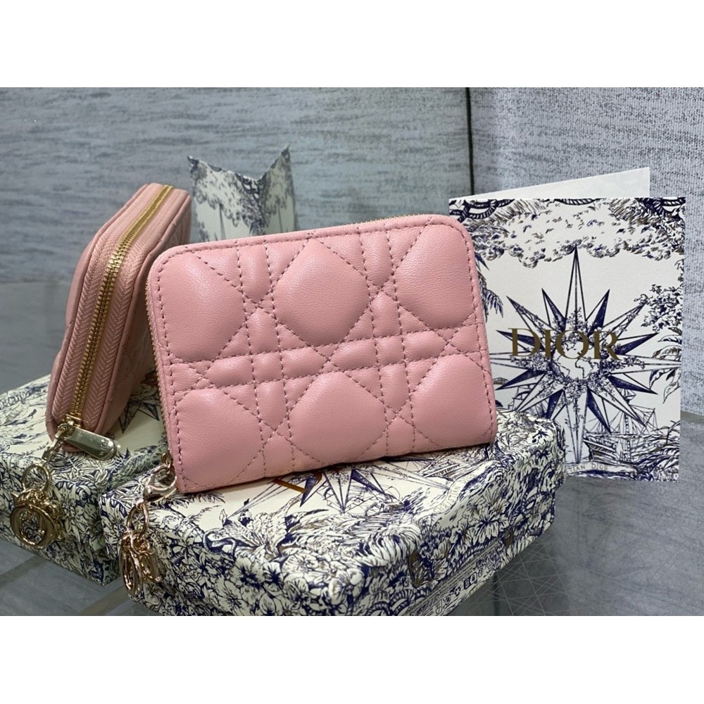 Dior Lady Dior Voyageur Small Coin Purse in Pink Lambskin CDBS2301