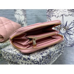 Dior Lady Dior Voyageur Small Coin Purse in Pink Lambskin CDBS2301