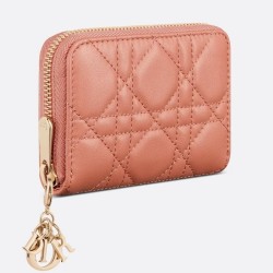 Dior Lady Dior Voyageur Small Coin Purse in Pink Lambskin CDBS2301