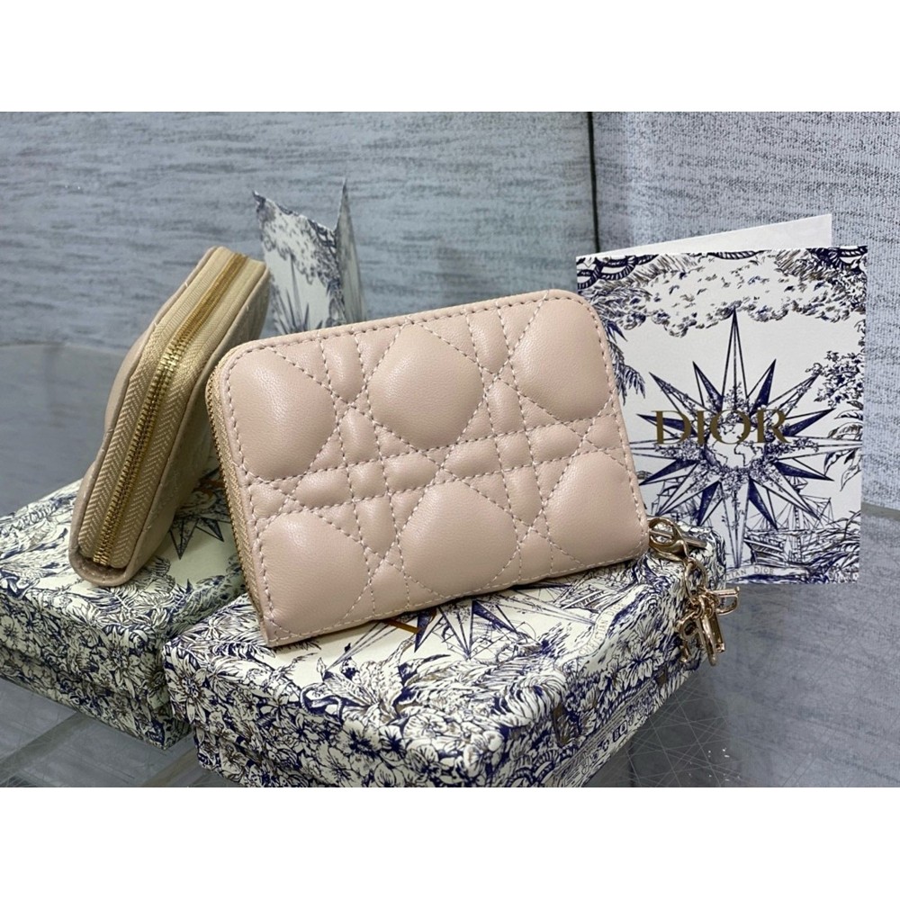 Dior Lady Dior Voyageur Small Coin Purse in Sand Lambskin CDBS2302